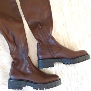 Franco Sarto Fera tall over the knee combat boots chunky heel brown size 6